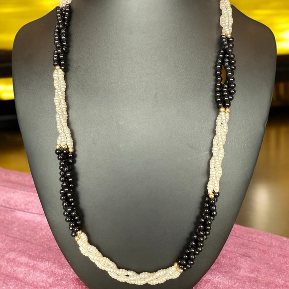 necklace Jewelry - Vintage Black Beads & Faux Pearl Long Opera Length Classic Style Necklace